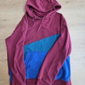 Stylish Burgundy and Blue Men's Hoodie